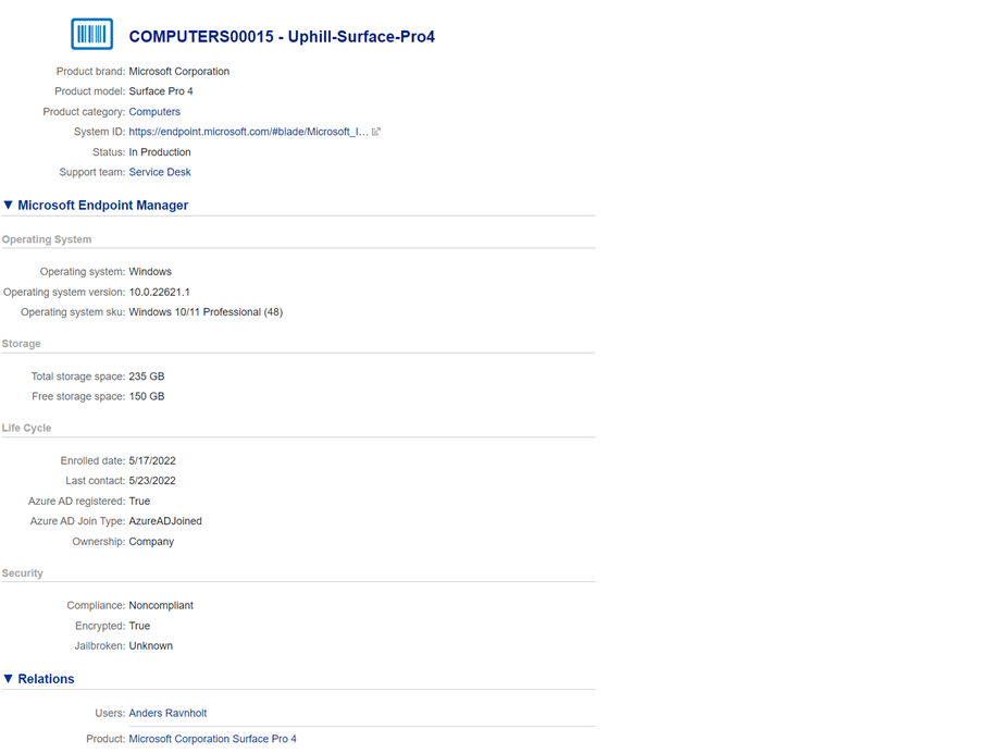 Intune CI data in Xurrent