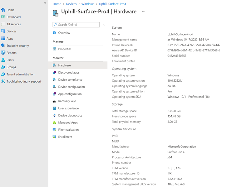 Intune hardware information