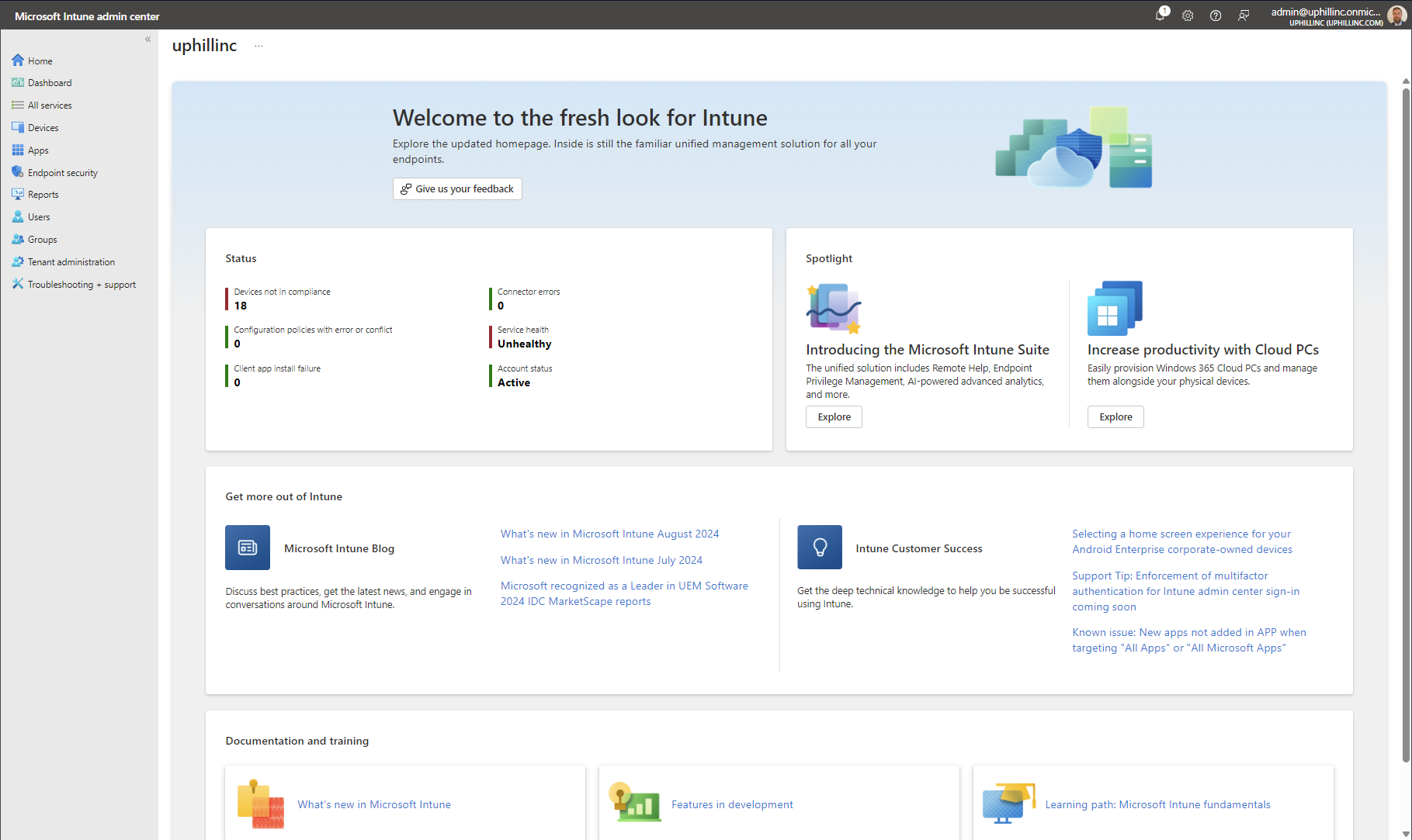 Intune dashboard